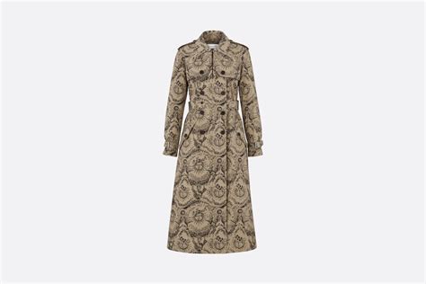 Trench Coat Hazelnut Toile de Jouy Cotton Gabardine 